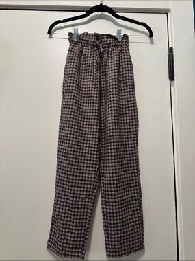 Kids Plaid Elastic-Waist Casual Pants in Brown